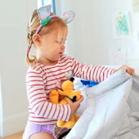 Toddlet girl in bedtime training pants, ready for nighttime potty training
